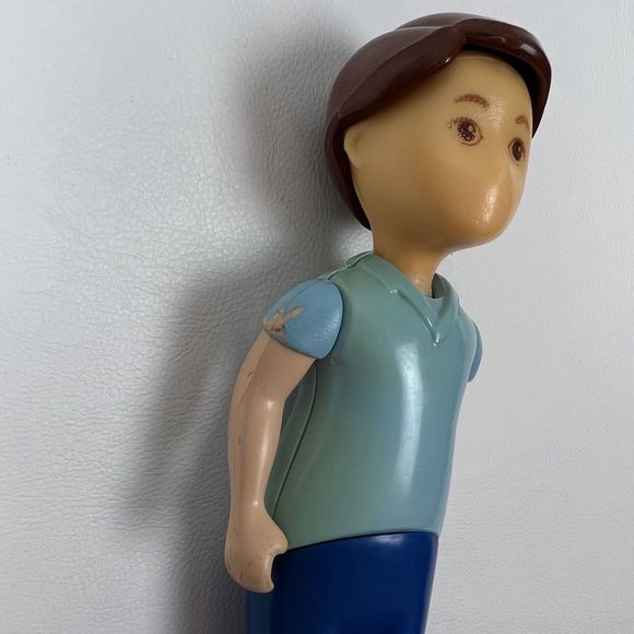 LITTLE TIKES VTG Dollhouse Dad Father Doll Figure Blue Shirt Brown Hair Toy - Picture 4 of 7